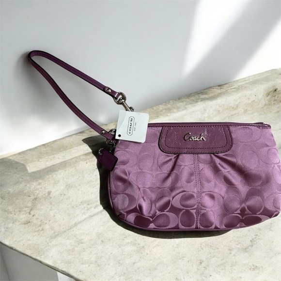 Coach Handbags - New Coach Sateen Purple Large Wristlet